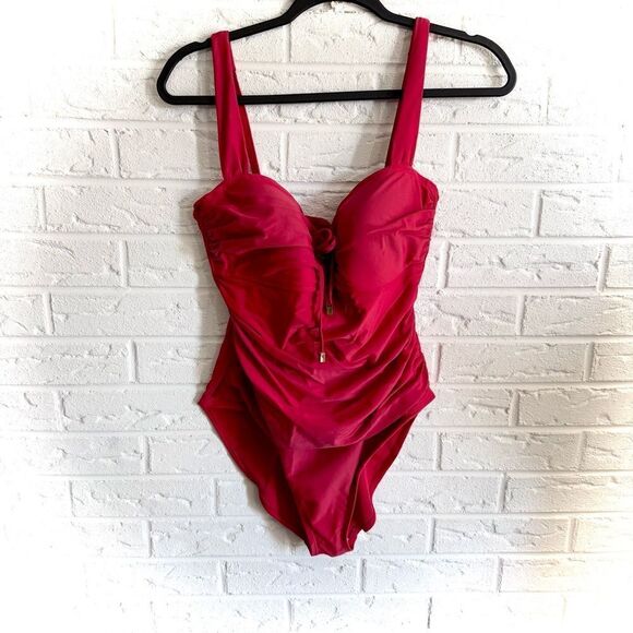 Bleu Rod Beattie Red One Piece Lace Up Swimsuit Size 10 - Picture 1 of 6